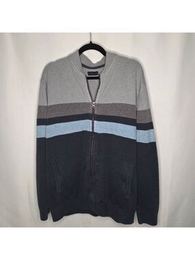 Men's DENVER HAYES Zip Up Sweater XXL Gray Blue Striped